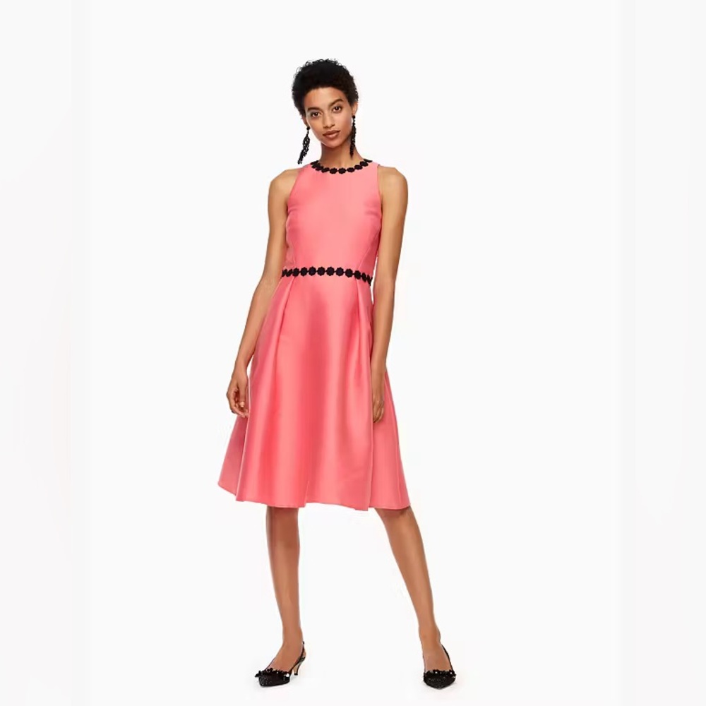 Kate‎ Spade Floral Trim Mikado Dress Pink Size 8 Fit & Flare